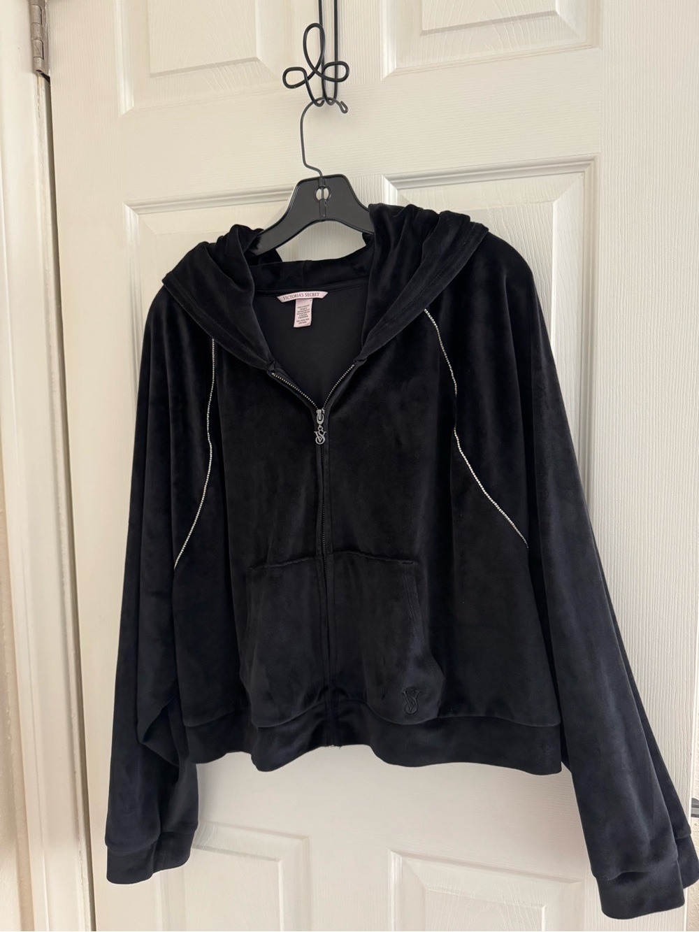 Victoria's Secret Velour Zip Up Hoodie - Y2K Style - Black XXL